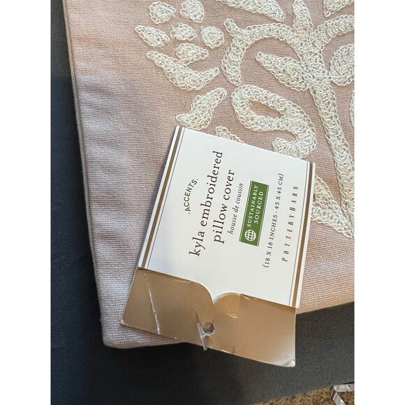 Pottery Barn Kyla Floral Embroidered Pillow Cover Pink White Square Cotton 18x18 - Picture 2 of 7